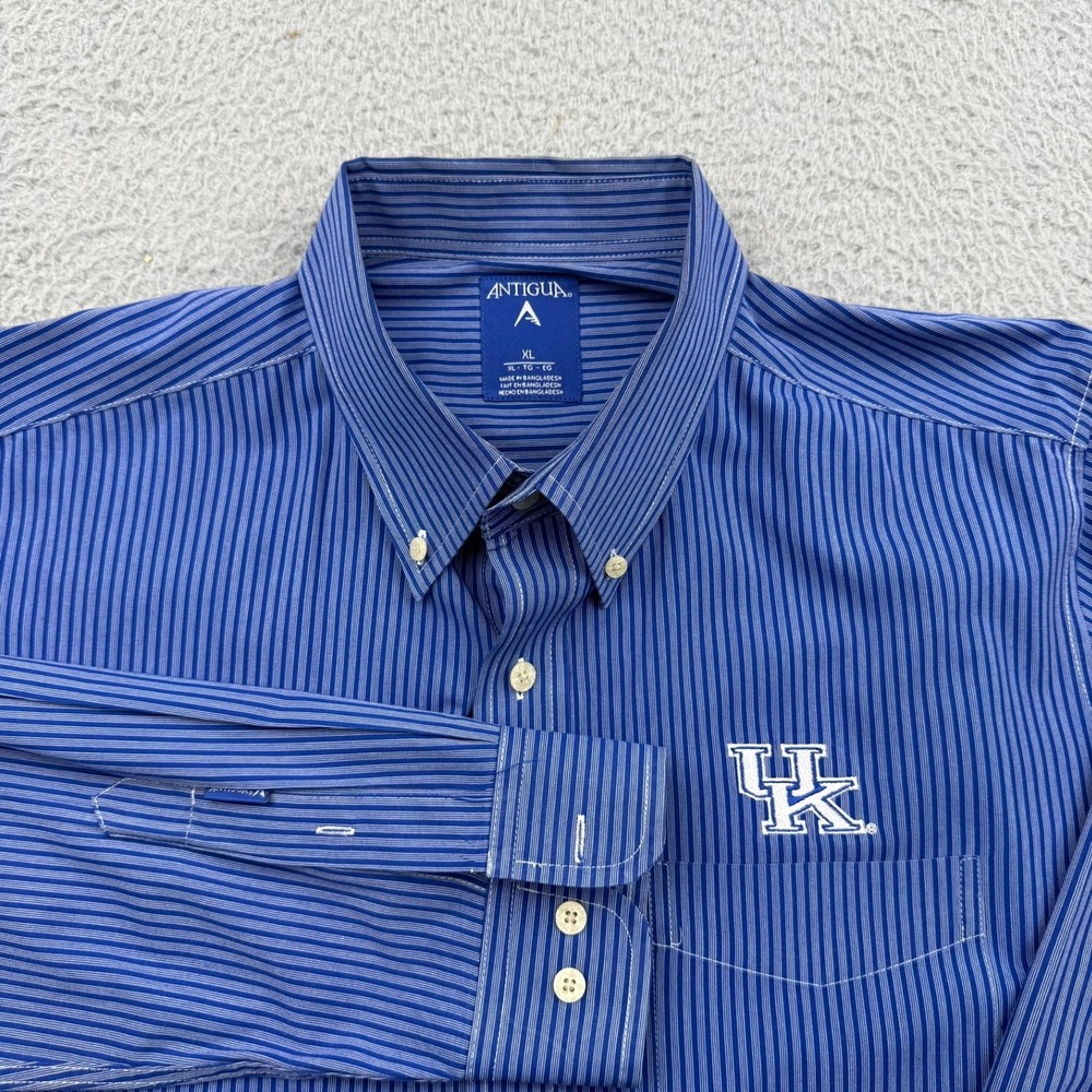 Antigua Button Down Shirt Mens XL Blue Striped Kentucky Wildcats UK Logo
